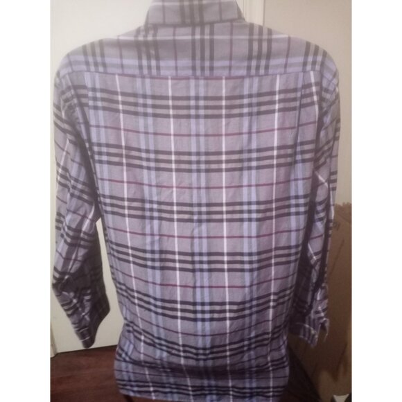 Burberry London Men's Purple Plaid Button Down Shirt USA Made Sz Large L - Picture 6 of 12